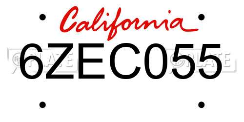 6ZEC055 California License Plate