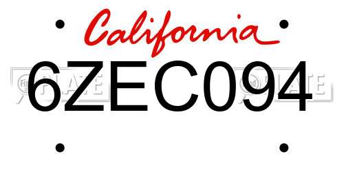 6ZEC094 California License Plate