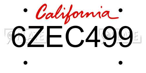 6ZEC499 California License Plate