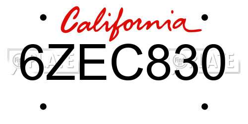 6ZEC830 California License Plate