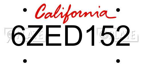 6ZED152 California License Plate