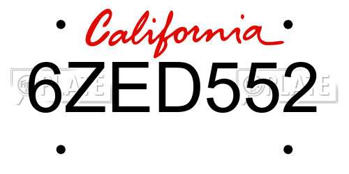 6ZED552 California License Plate