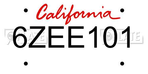 6ZEE101 California License Plate