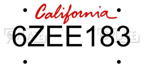 6ZEE183 California License Plate