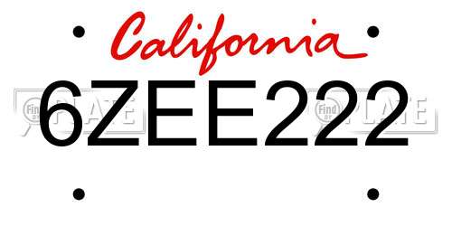 6ZEE222 California License Plate