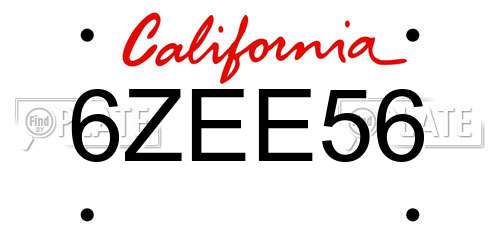 6ZEE56 California License Plate