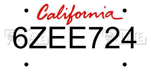 6ZEE724 California License Plate