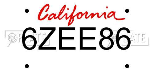 6ZEE86 California License Plate