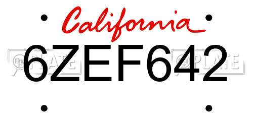 6ZEF642 California License Plate