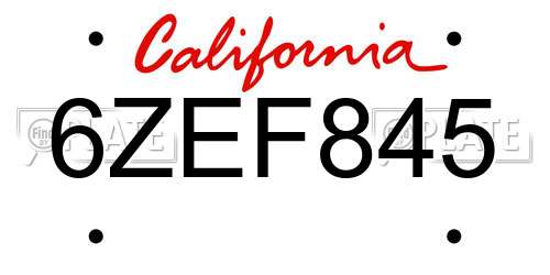 6ZEF845 California License Plate