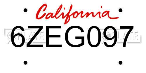 6ZEG097 California License Plate