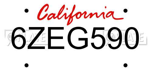 6ZEG590 California License Plate