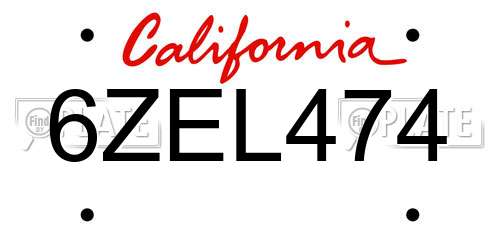 6ZEL474 California License Plate