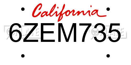 6ZEM735 California License Plate