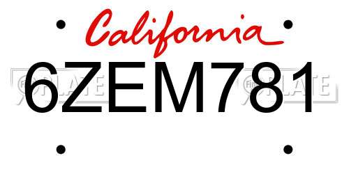 6ZEM781 California License Plate