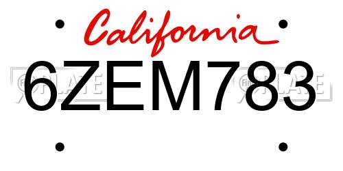 6ZEM783 California License Plate