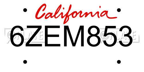 6ZEM853 California License Plate