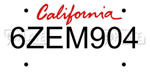 6ZEM904 California License Plate