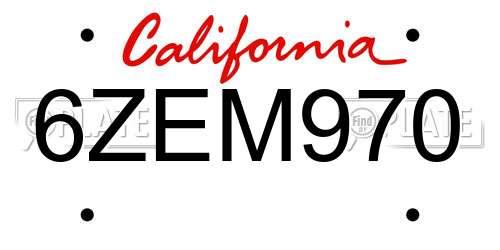 6ZEM970 California License Plate