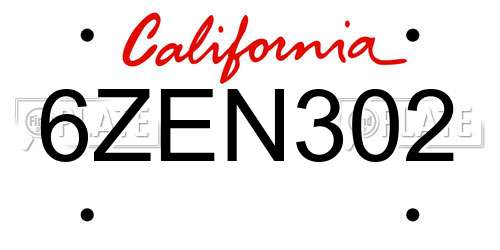 6ZEN302 California License Plate