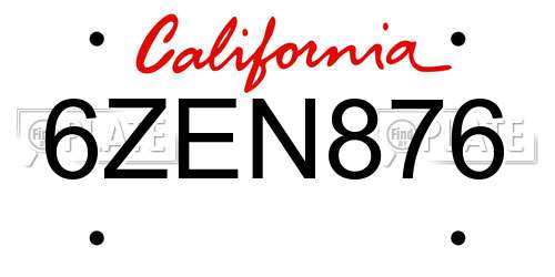 6ZEN876 California License Plate