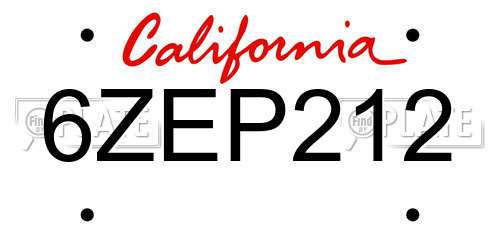 6ZEP212 California License Plate