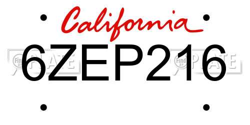 6ZEP216 California License Plate