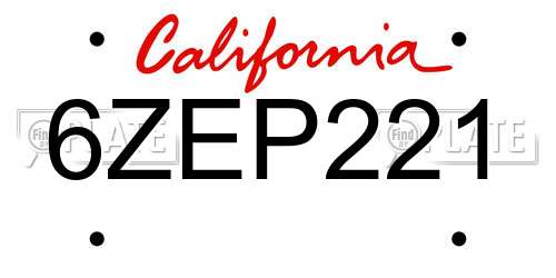 6ZEP221 California License Plate