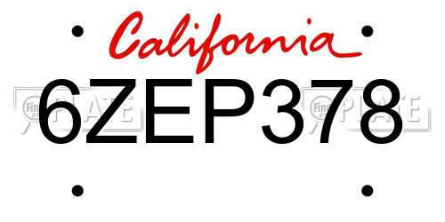 6ZEP378 California License Plate