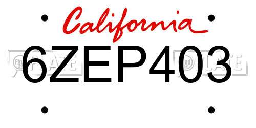 6ZEP403 California License Plate