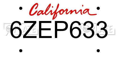6ZEP633 California License Plate