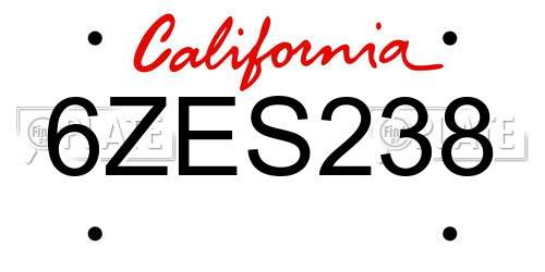 6ZES238 California License Plate