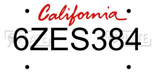 6ZES384 California License Plate