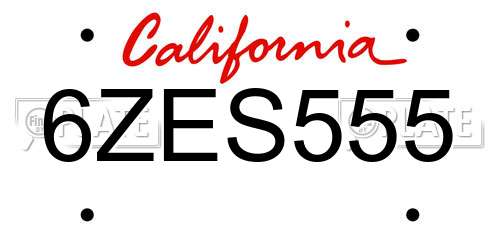 6ZES555 California License Plate