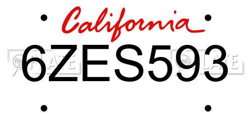 6ZES593 California License Plate