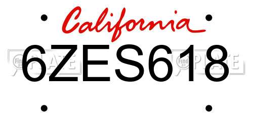6ZES618 California License Plate