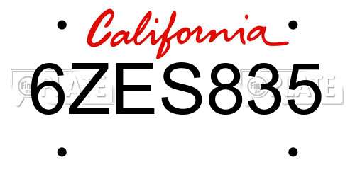 6ZES835 California License Plate