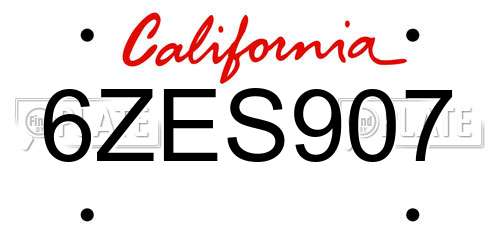 6ZES907 California License Plate