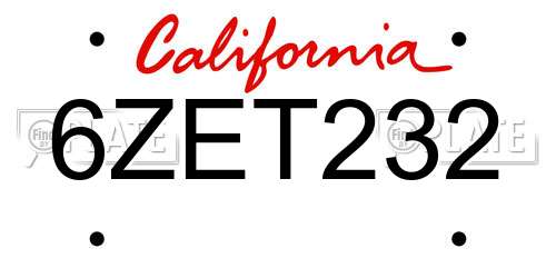 6ZET232 California License Plate
