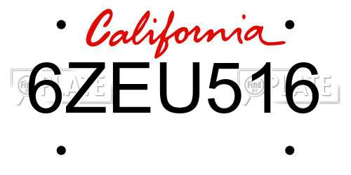6ZEU516 California License Plate