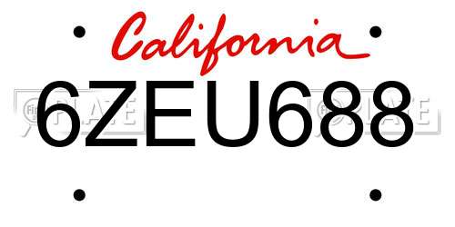 6ZEU688 California License Plate