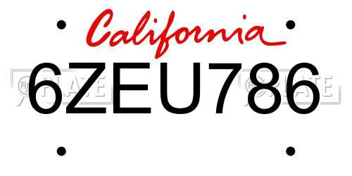 6ZEU786 California License Plate