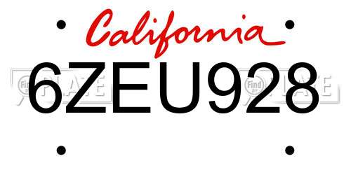 6ZEU928 California License Plate