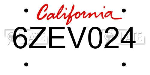6ZEV024 California License Plate