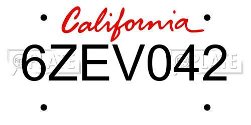 6ZEV042 California License Plate