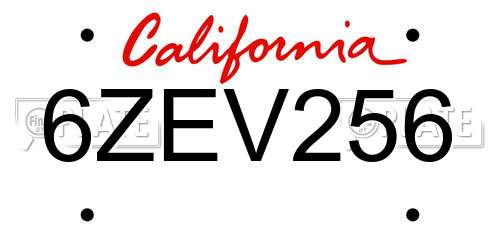 6ZEV256 California License Plate