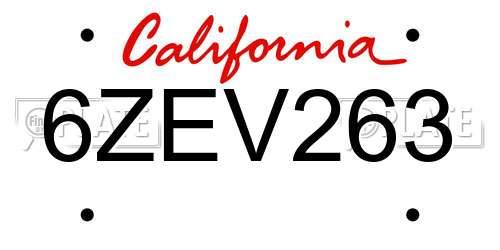 6ZEV263 California License Plate