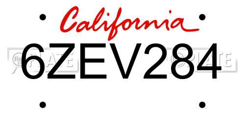 6ZEV284 California License Plate