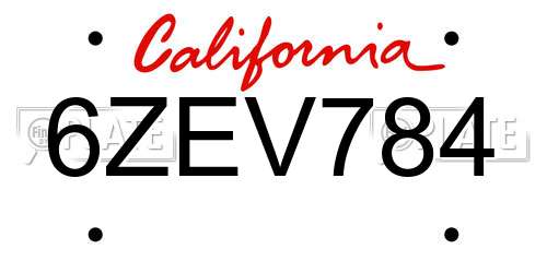 6ZEV784 California License Plate