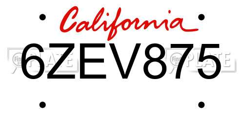 6ZEV875 California License Plate